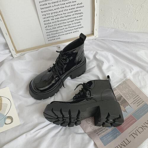 Round Toe Med Heel Boots Women Shoes Autumn Boots-women Booties Ladies Lace Up Luxury Designer Lolita Black 2021 Rubber Flat