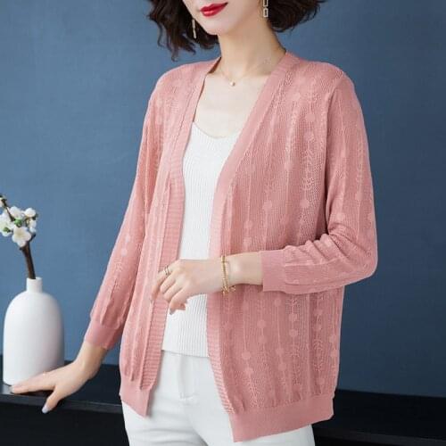 Summer ice silk sweater cardigan women casual flowers hook flower kimono fashion spring summer hollow out loose sweater women
