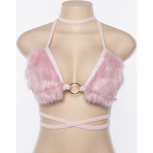 Women Sexy Sling Halter Crop Top Backless Fleece Choker Bandage Sleeveless Vest Halter Tank Tops Summer Cami