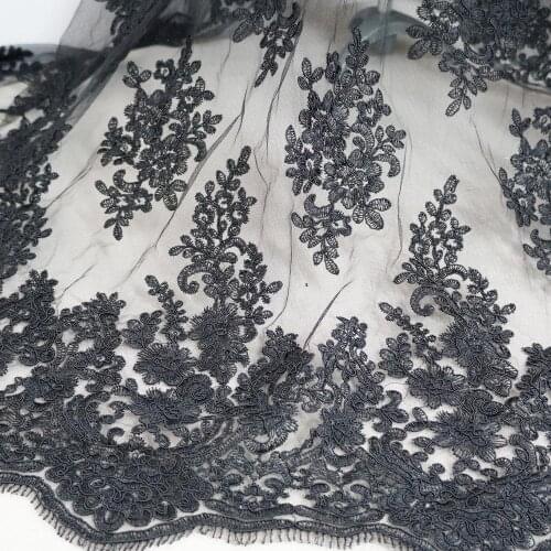 1 Yard Vintage Chantilly Lace fabric Eyelash Bridal Lace Double Scalloped Edge Alencon Corded Fabric Wedding Gown Lace