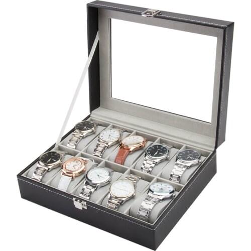 10/12 Grids PU Leather Watch Box Gray Inner Watch Case Holder Organizer Storage Box for Men Watches Women Jewelry Display