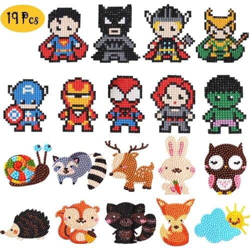 19PCS 5D DIY Diamond Painting stickers for Kids Painting by Number Kits Diamond art by Number stickers for Kids and Beginners