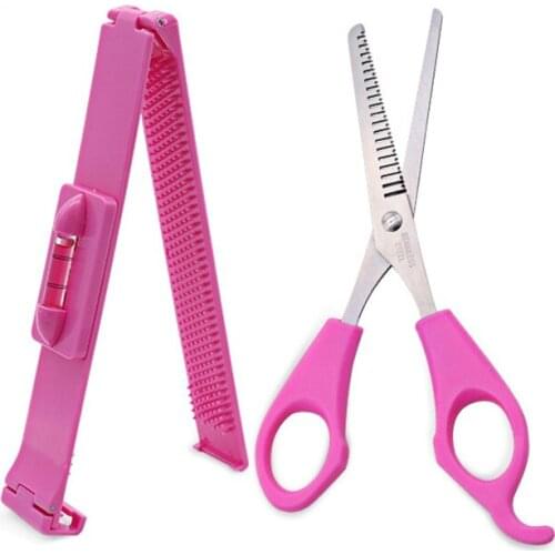 2Pcs/lot Professional DIY Tools Women Artifact Set Hair Cutting Scissor with Ruler Hair Cutting Pruning Bangs Hairdressing