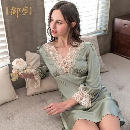 2021 new long-sleeve blockbuster 100% silk nightgown spring silkworm silk nightgown brand silk household to take