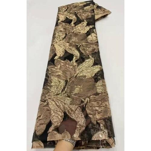 2021 Latest Gold African Jacquard Lace Fabric French Lace Embroidery Nigerian Brocade Lace Fabric For Wedding Dress KM4924