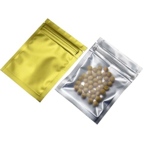 7.5x10cm Gold Matte Surface Zip Lock Aluminum Foil Package Bag 100Pieces Heat Sealable Clear Front Plastic Snacks Candys Bags