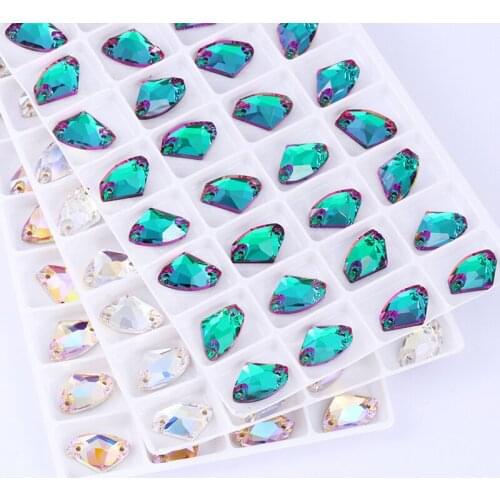 9x14mm Flat Back Sew On Rhinestones DIY Glass Crystals Sewing Fancy Crystal Stones K9 Strass Rhinestones With Holes