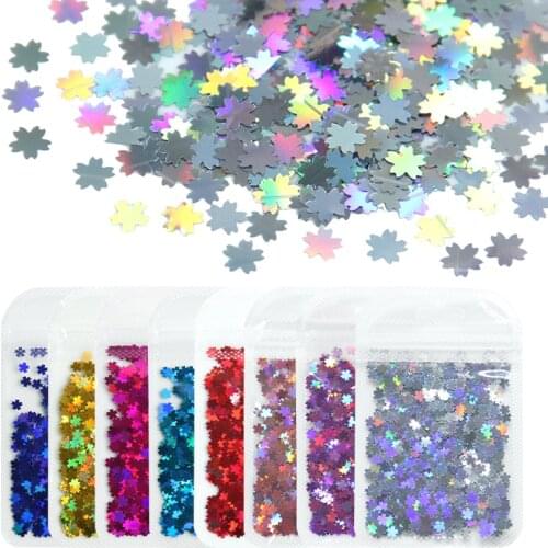 Holographic Nail Art Sequins Laser Flower Glitter Sparkly Cherry Blossoms Flakes Paillette 3D Nail Decorations DIY Accessories