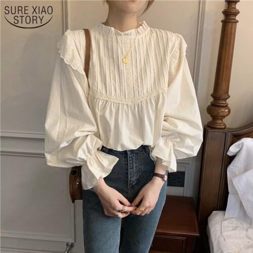Autumn New Long Sleeve White Blouse Women Tops Korean Vintage Lace Elegant Womens Tops And Blouses Casual Shirts Women 12276