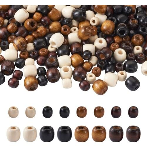 240pcs Big Hole Natural Wood Beads Dyed Barrel Shape Spacer Wooden Beads Fit Charm Bracelets DIY Findings Lead Free Coffee Black