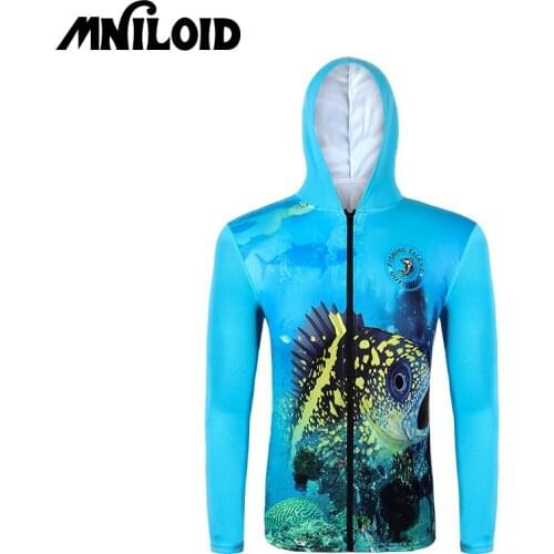 MNILOID Quick Dry Fishing Clothing Sun Protection Anti-UV Hooded Fishing Shirts Long Sleeve Outdoor Fishing Competition Clothes