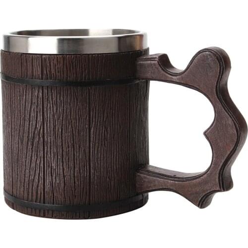 Wood Beer Mug Stainless Steel Liner Wooden Tea Cup Handmade Milk Coffee Beer Drinking Rubber Wood Mugs Natural Wooden Tea Set
