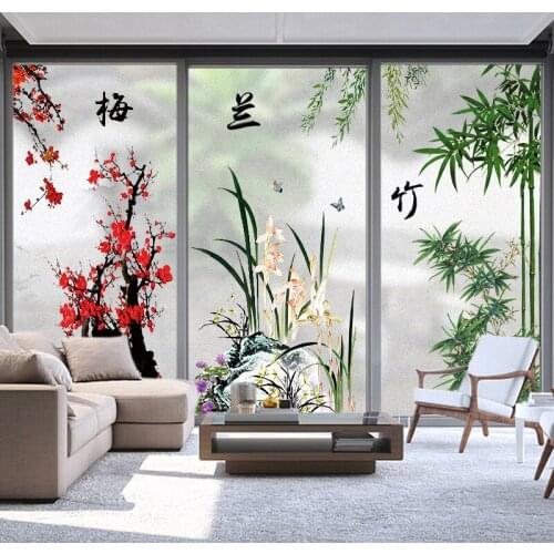Chinese wind frosted glass film window sticker anti-lighting bathroom sliding door anti-peep glass sticker shading