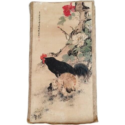 Chinese Old Scroll Liu kuiling - Chicken Painting Rice Paper Painting Slice