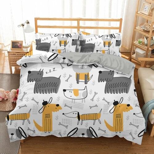 Cartoon Puppy Bedding Set for Boys Dog Print Quilt Cover Queen Comfortable Home Textiles 2 / 3pcs Cute Cat Duvet Cover Girls