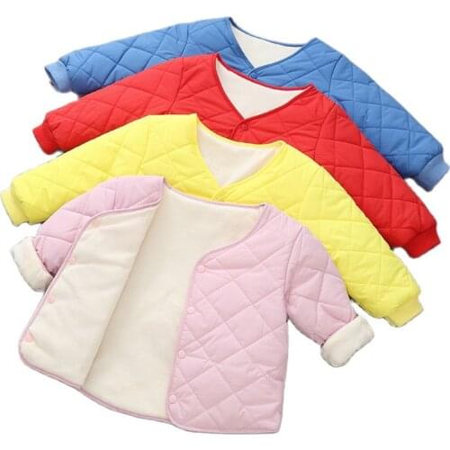 2021 Korean Autumn Baby Toddler Infant Boys Girls Cotton Jacket Liner V-collar Coat Winter Warm Unisex Outerwear Kids Sweet Tops
