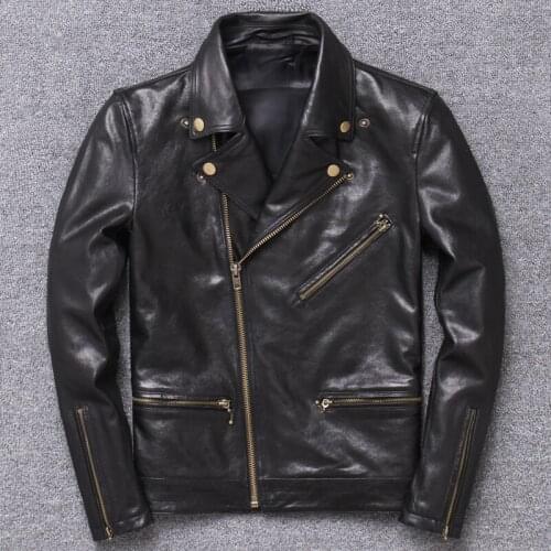 Goat Skin Mens Self-cultivation Really Jacket Thin Section Locomotive Leather Clothing Tide Male Lapel Real Genuine