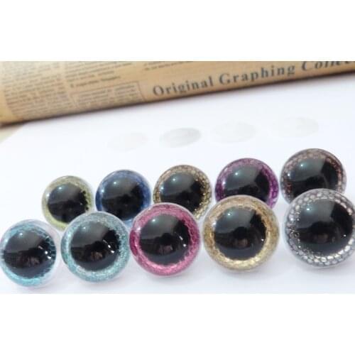 200pcs 14/16/18/20/22mm round plastic clear toy eyes& glitter Nonwovens & hard washer for plush animal doll --sp-size option