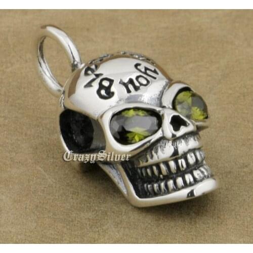 CZ Eyes 925 Sterling Silver Smile Skull Mens Biker Rocker Punk Pendant 8Q111 (Only Pendant)