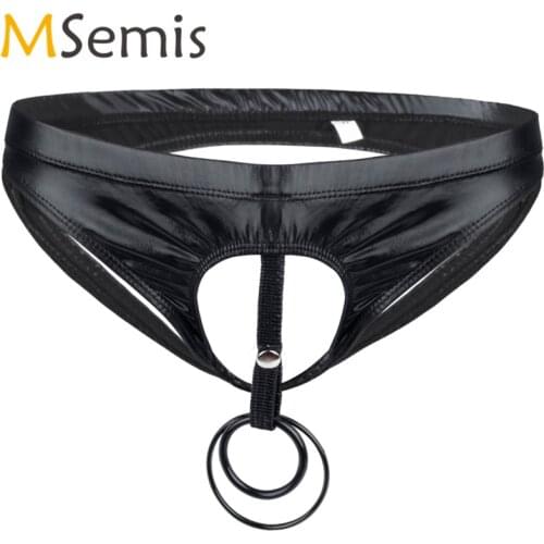 Swimwear Men Underwear Lingerie Briefs Bikini Swimsuit Stretch Underwear With Penis Hole O-Rings Patent Leather Underpants