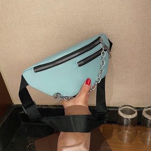Fashion New Silver Chain Design PU Leather Crossbody Bag For Women 2021 White Shoulder Messenger Handbags Small Chest Bag Travel