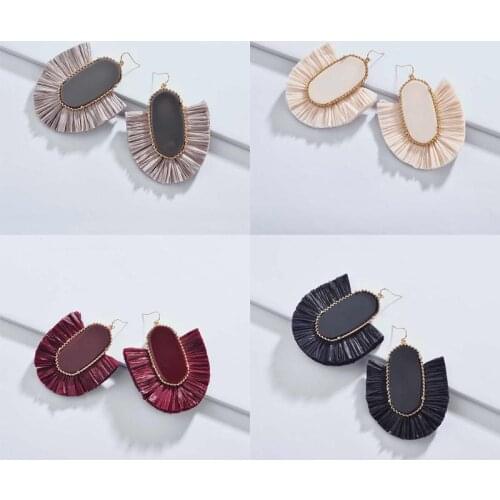 ZWPON 2020 New Large Fan Fringe Raffia Tassel Surrounded Oval Earrings for Women Fashion Statement Earrings Oorbellen Wholesale