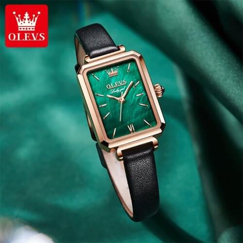 OLEVS 2021 New Fashion Small Green Watch Casual 30M Deep Waterproof Luminous Leather Strap Comfortable To Wear Watches 6624