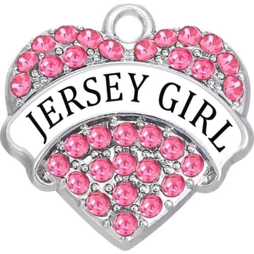 New Trendy Crystal Jersey Girl Pave Message Heart Charm New Jersey Pendants For Jersey Girl Jersey Mom Decor Souvenir Jewelry