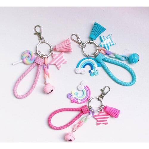 Cloud star Fresh Girl Lovely Fashion Ceramic Rainbow Bell Key Chain Handbag Pendant Women Female Couple Cute Bag Accessories