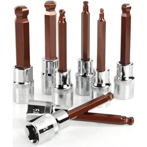 One Pcs S2 Steel Hex Socket Ball Head Screwdriver Bit 100mm length 1/2" Drive Electric Wrench Socket Tool Home Repair Tools