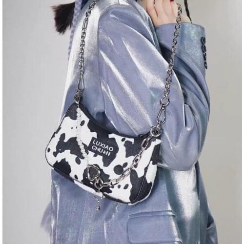 Bag Female Original Cow Black Silver Chain Phone Bag Female 2021 New Trendy Millennium Hot Girl Underarm Bag