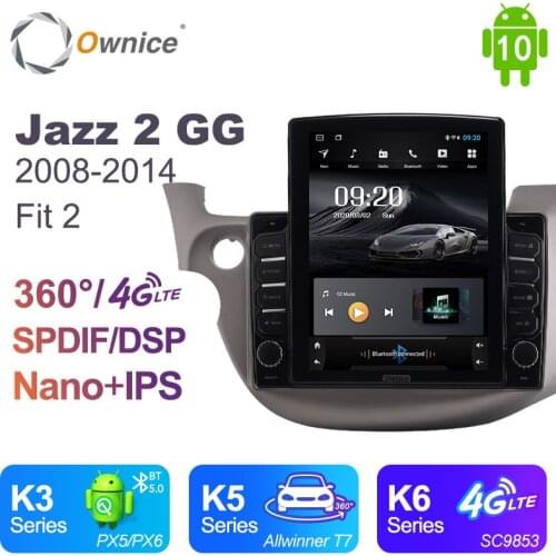 Ownice Android 10.0 Car Radio for Honda Jazz 2 GG 2008 - 2014 Fit 2 GPS 2 Din Auto Audio System Stereo Player 4G LTE Tesla Style