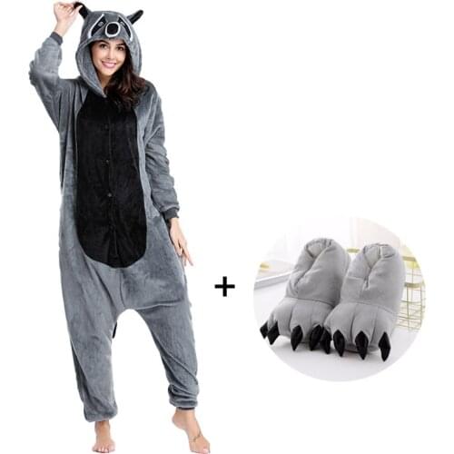 Raccoon Pajamas Men Kigurumi Animal Onesies For Adults Cartoon Cosplay Costume One-Piece Pijamas Overall Women Pyjama Bodysuits