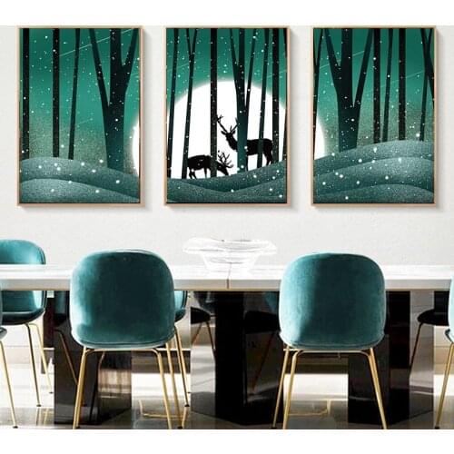 3 Pieces Nordic Poster Deer Forest Landscape Canvas Art Prints Wall Painting Wall Pictures for living Room Decoration