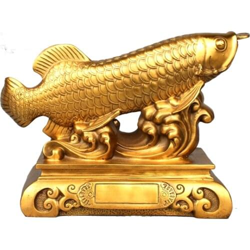 Bring in wealth treasure HOME office Money Drawing TOP efficacious Talisman # Golden Fish Arowana FENG SHUI Brass statue