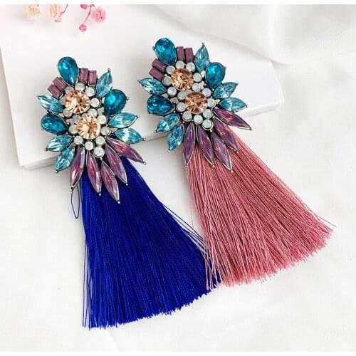 Handmade Big Crystal Flower Earring Vintage Bohemian Rhinestone Color yellow Long Tassel Drop Dangle Earrings for Women Jewelry
