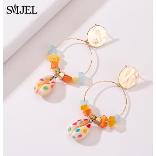 SMJEL Natural Shell Earrings Big Metal Earrings Earings Fashion Jewelry 2019 Women Christmas Gift Romantic Color Stone Earring