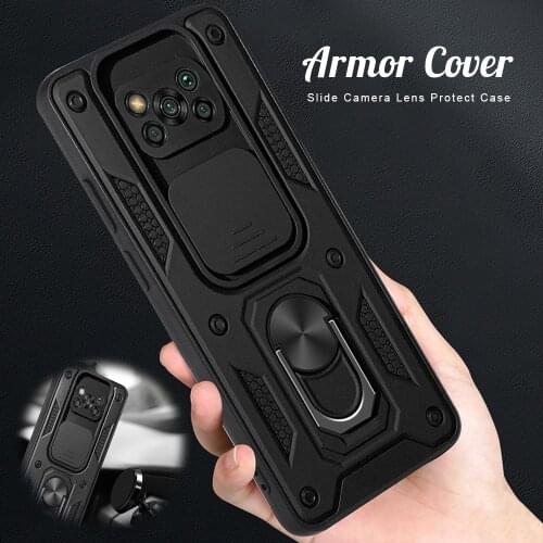 Slide Camera Lens Protect Phone Case For PocoPhone X3Pro Poco X 3 X3 Pro NFC PocoX3Pro Grade Bumpers Armor Cover Coque