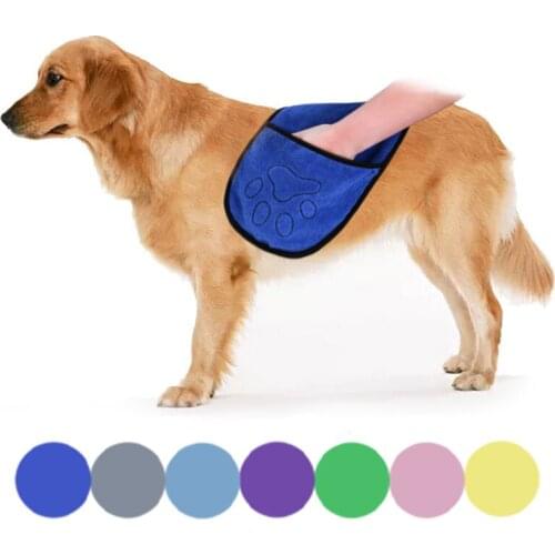 Pet Dog Bath Towel Microfiber Ultra-Absorbent Small Cat Puppy Drying Towel Blanket With Pocket For Large Dog Bathrobe Washcloth