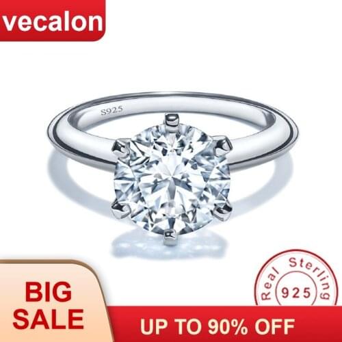 Vecalon Classic Jewelry 100% Real 925 Sterling Silver promise ring 1ct 5A Zircon Cz Engagement wedding Band rings for women Gift