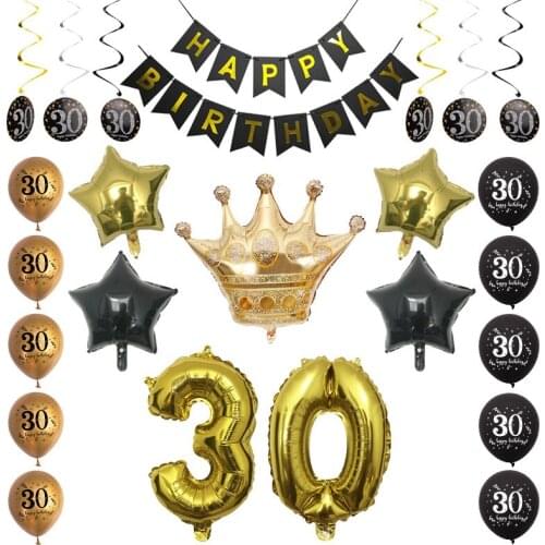 1Set Black Gold 30th 40th 50th 60th Balloon Happy Birthday Banner Adult 30 40 50 60 Year Old Birthday Party Decoration Supplies