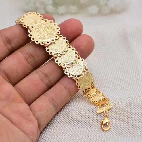 Wando 17cm+3cm Classic women Coin Jewelry Gold Color Women bracelet Islamic Arabic Middle East Gifts
