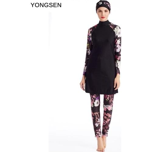 YONGSEN Muslim Swimwear Bathing Suit Muslim Swimming Women Modest Coverage Hijab Plus Size Beach Swimsuit for Arabian Burkinis