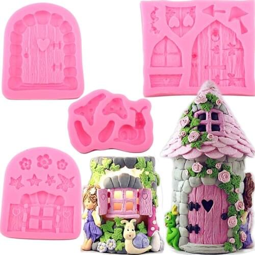 Enchanted Vintage Fairy Garden Fairy Gnome Home Door Snail Silicone Chocolate Fondant Molds Craft Polymer Clay Cake Decorating