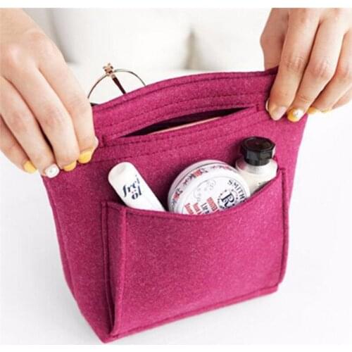 Women Cosmetic Cases Portable Felt Fabric Insert Tote Cosmetic Bag Girls femmeTravel Cosmetic Makeup Bag