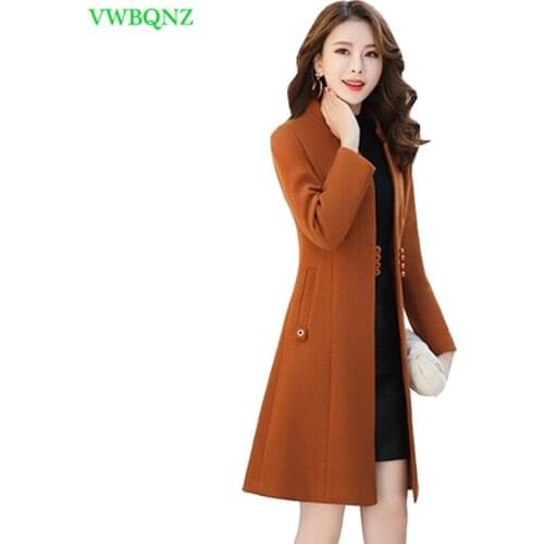 New Women Korean Woolen Jacket Autumn Winter Slim Standing collar Woolen Coat Womens Long sleeve Single-breasted Overcoat A148