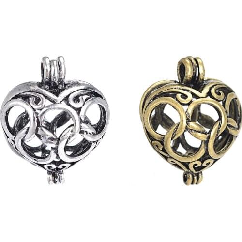10Pcs Antique Silver Color Heart Hollow Cage Diffuser Pendants For DIY Essential Oil Jewelry