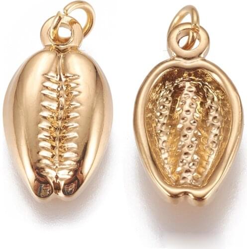 10pcs 304 Stainless Steel Cowrie Shell Pendants Golden For Bracelet Necklace Jewelry making DIY Decor Accessories Hole: 5mm