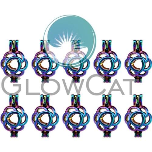10x C215 Rainbow Flower Beads Cage Jewelry Making Perfume Essential Oil Diffuser Pearl Cage Locket Pendant