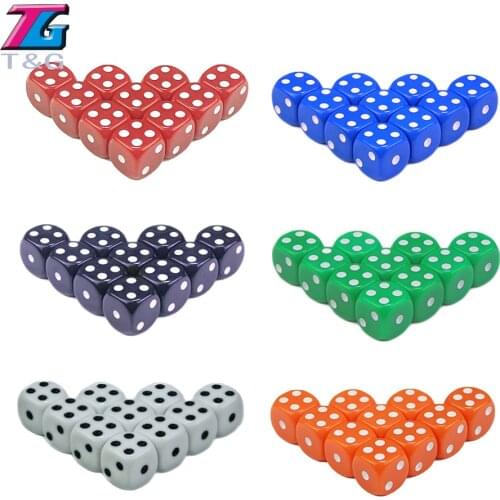 12*12*12mm plastic poker cubes for gambling dices red,blue,orange,yellow,black,white10pcs/set d6 dice
